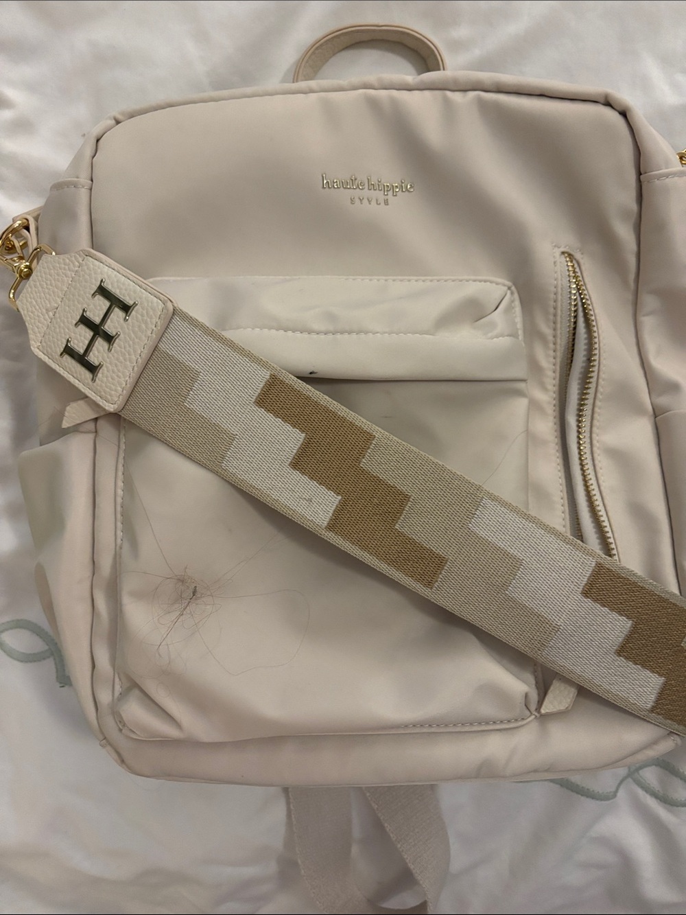 Haute Hippie Cream Backpack with Geometric Beige Strap